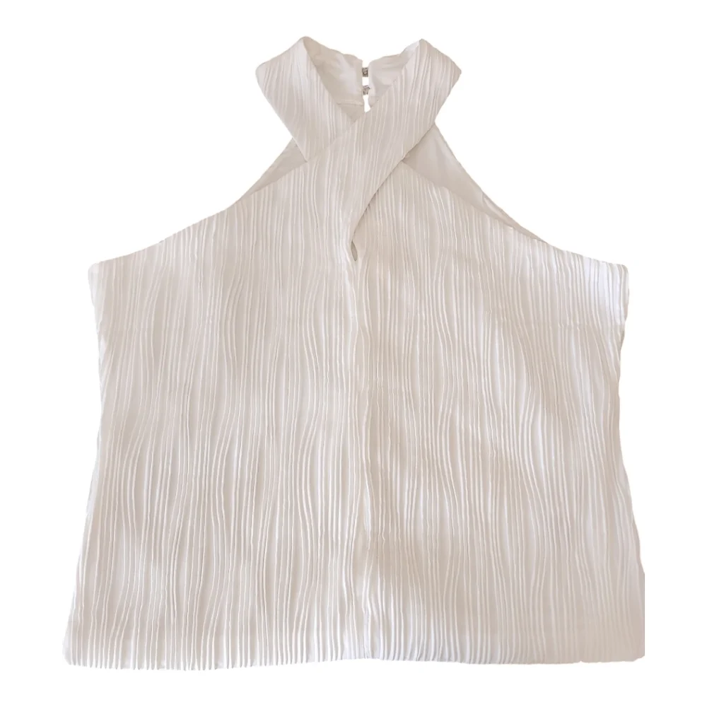 Anthropologie Cream Pleated Halter Top - Picture 3 of 5